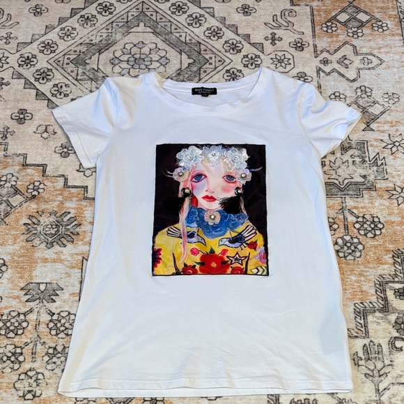 miss family Tops - MISS FAMILY EQUIPMENT 1975 L/XL funky and fun mixed media t shirt of a painting
